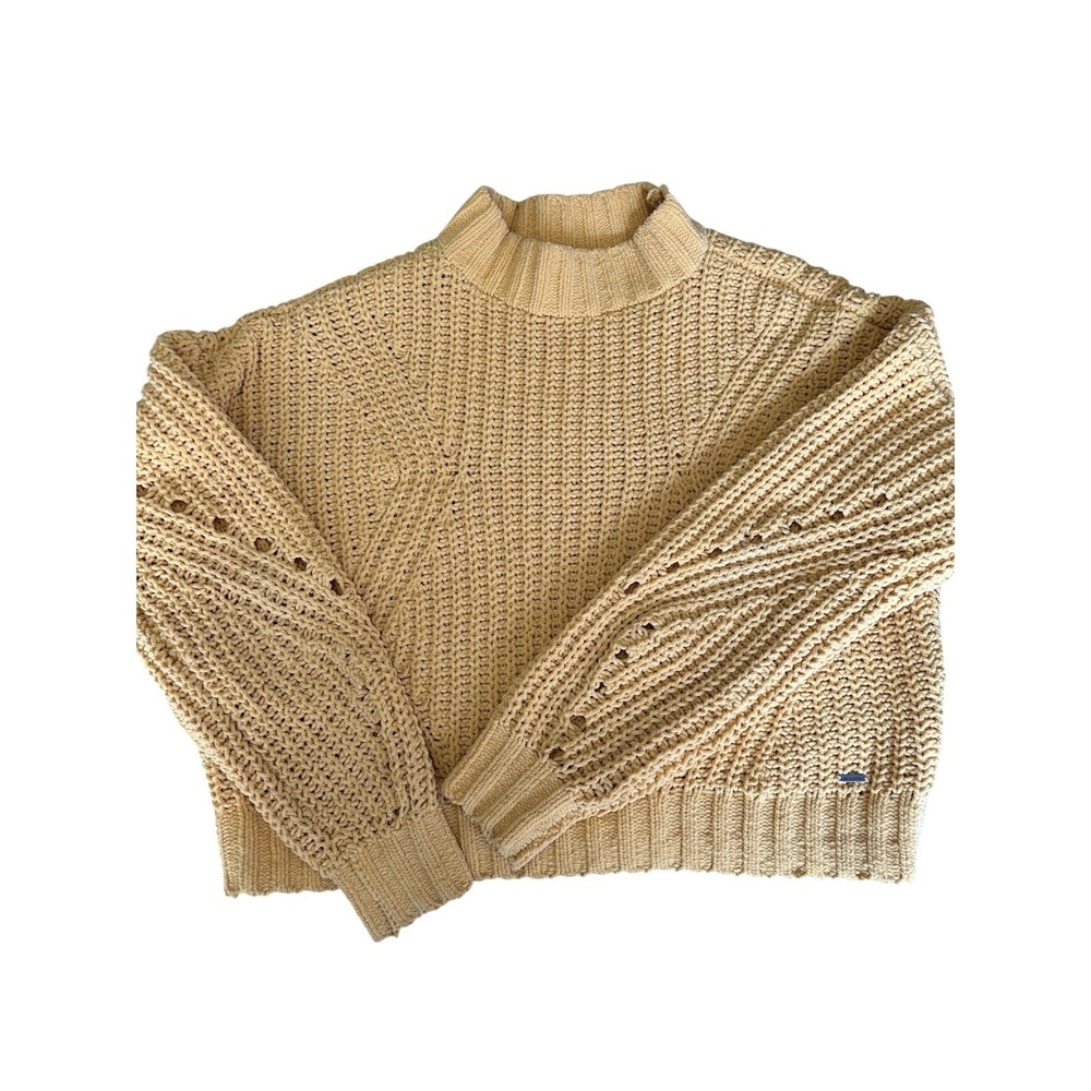 Hollister Womens XS Mustard‎ Yellow Chenille Mock Neck Chunky Knit Sweater